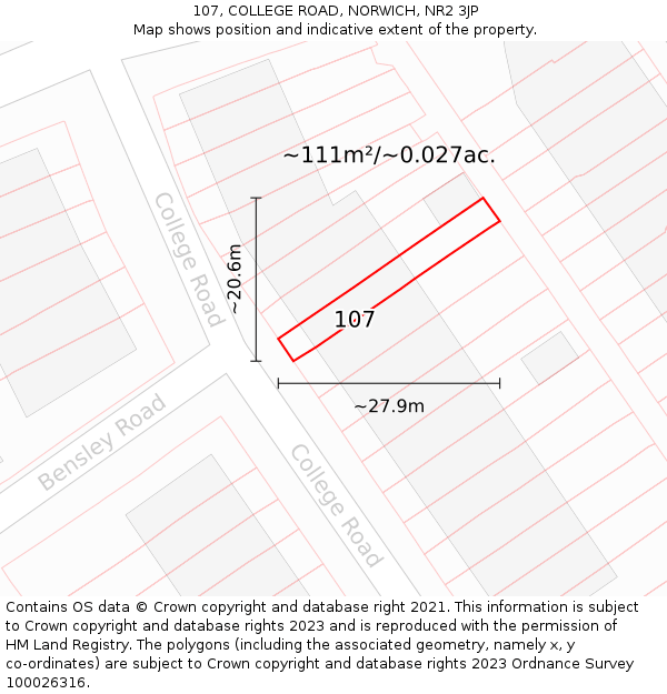 107, COLLEGE ROAD, NORWICH, NR2 3JP: Plot and title map