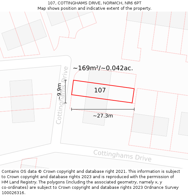 107, COTTINGHAMS DRIVE, NORWICH, NR6 6PT: Plot and title map