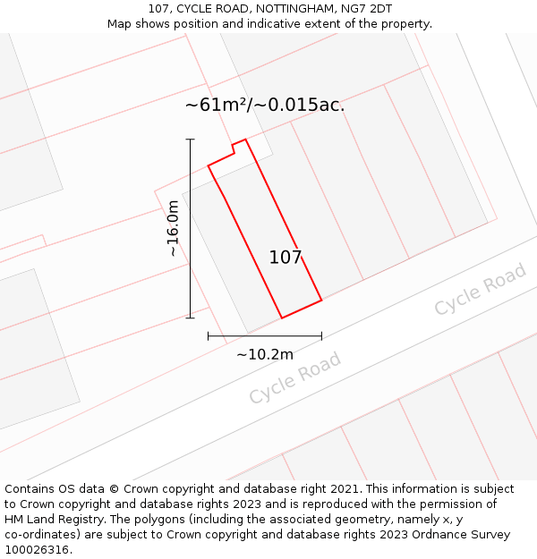 107, CYCLE ROAD, NOTTINGHAM, NG7 2DT: Plot and title map