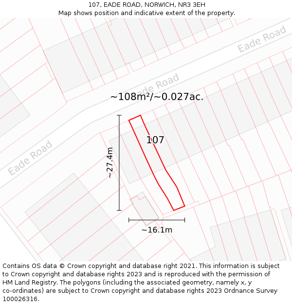 107, EADE ROAD, NORWICH, NR3 3EH: Plot and title map
