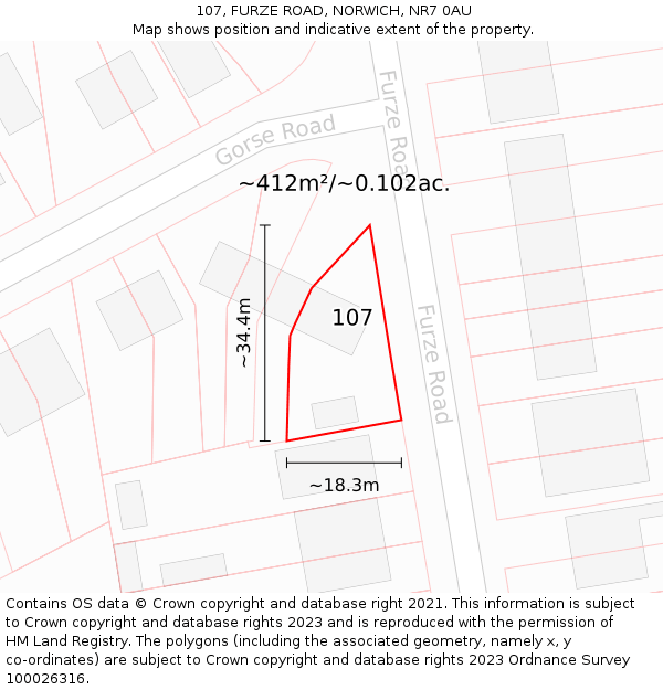 107, FURZE ROAD, NORWICH, NR7 0AU: Plot and title map