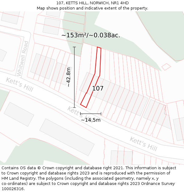 107, KETTS HILL, NORWICH, NR1 4HD: Plot and title map