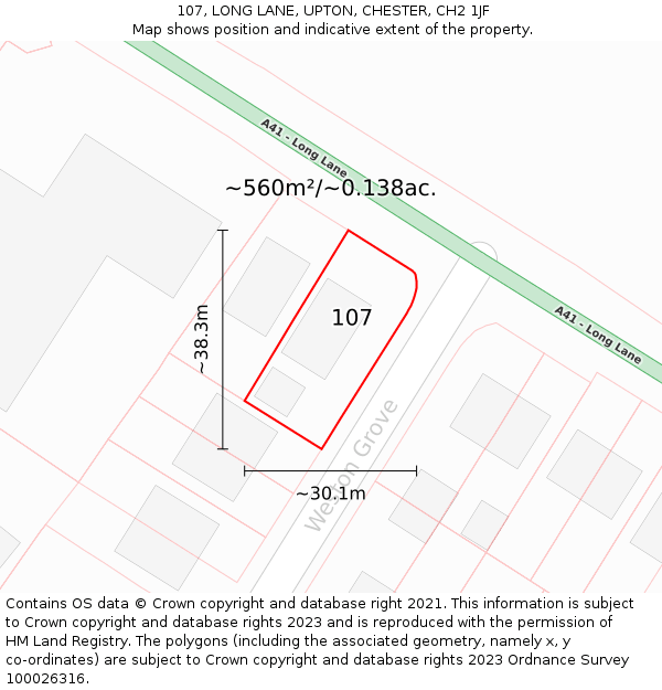 107, LONG LANE, UPTON, CHESTER, CH2 1JF: Plot and title map