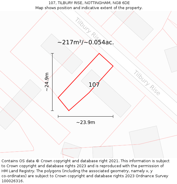 107, TILBURY RISE, NOTTINGHAM, NG8 6DE: Plot and title map