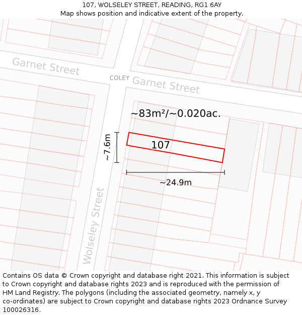 107, WOLSELEY STREET, READING, RG1 6AY: Plot and title map