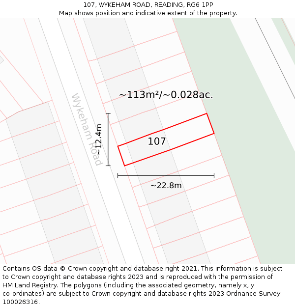 107, WYKEHAM ROAD, READING, RG6 1PP: Plot and title map