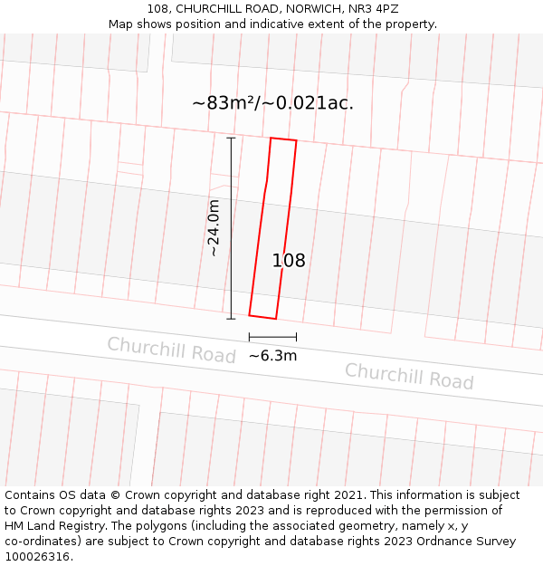 108, CHURCHILL ROAD, NORWICH, NR3 4PZ: Plot and title map