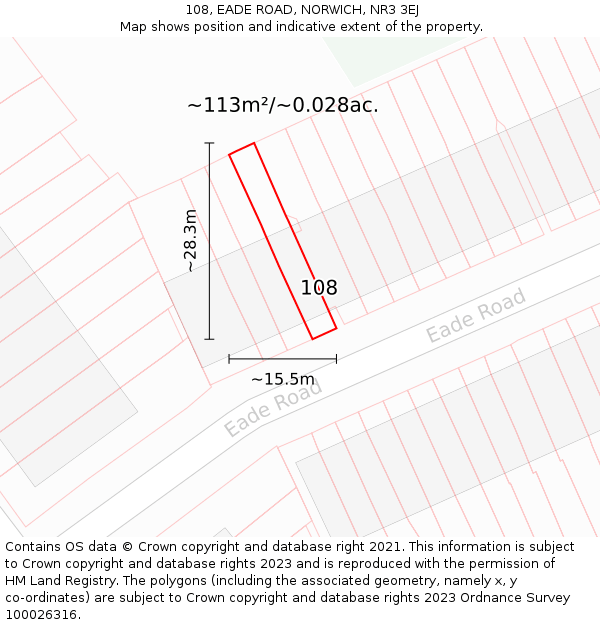 108, EADE ROAD, NORWICH, NR3 3EJ: Plot and title map
