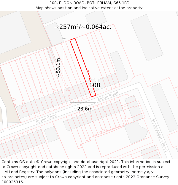 108, ELDON ROAD, ROTHERHAM, S65 1RD: Plot and title map
