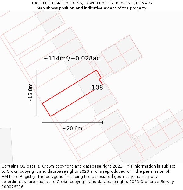 108, FLEETHAM GARDENS, LOWER EARLEY, READING, RG6 4BY: Plot and title map