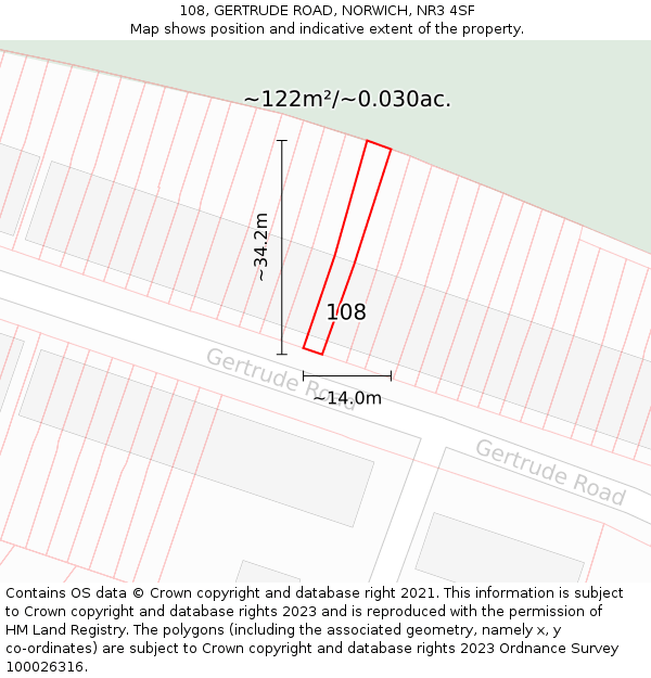 108, GERTRUDE ROAD, NORWICH, NR3 4SF: Plot and title map