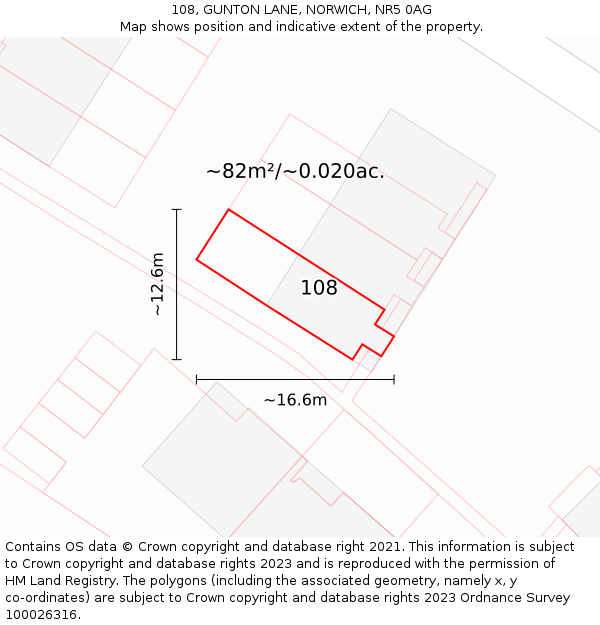 108, GUNTON LANE, NORWICH, NR5 0AG: Plot and title map