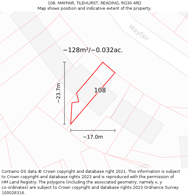 108, MAYFAIR, TILEHURST, READING, RG30 4RD: Plot and title map