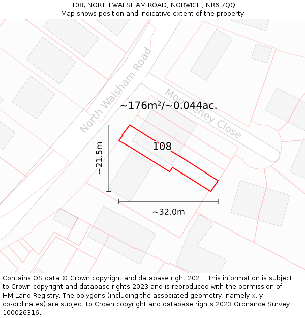 108, NORTH WALSHAM ROAD, NORWICH, NR6 7QQ: Plot and title map