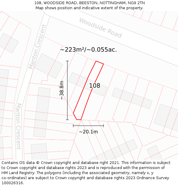 108, WOODSIDE ROAD, BEESTON, NOTTINGHAM, NG9 2TN: Plot and title map