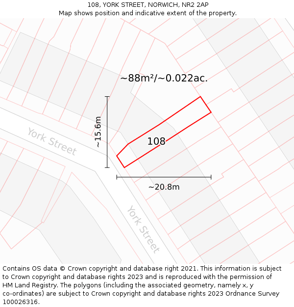108, YORK STREET, NORWICH, NR2 2AP: Plot and title map
