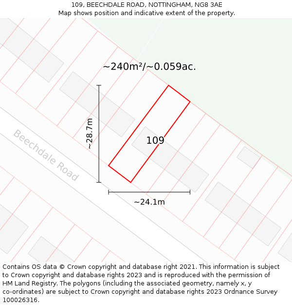 109, BEECHDALE ROAD, NOTTINGHAM, NG8 3AE: Plot and title map