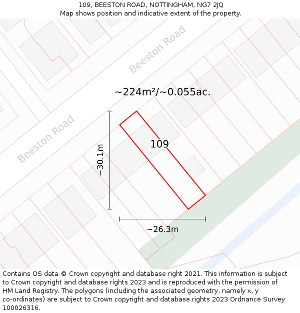 109, BEESTON ROAD, NOTTINGHAM, NG7 2JQ: Plot and title map