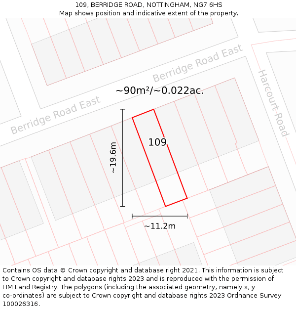 109, BERRIDGE ROAD, NOTTINGHAM, NG7 6HS: Plot and title map