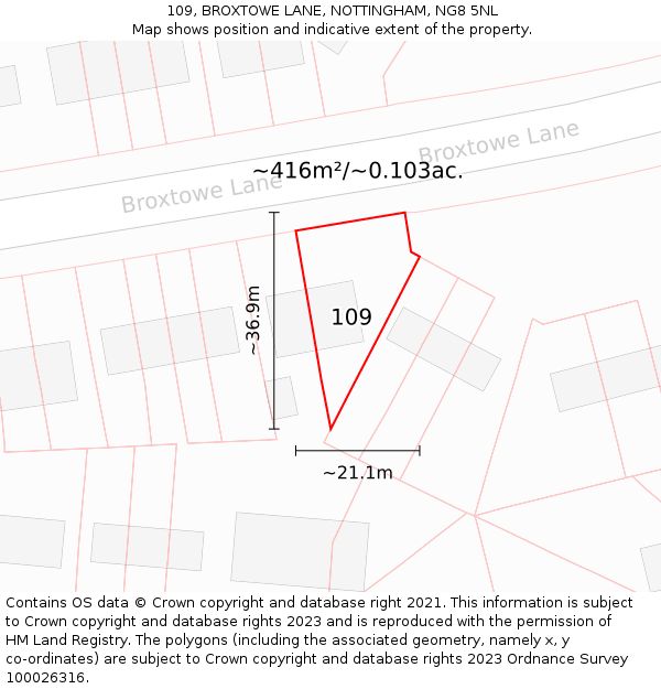109, BROXTOWE LANE, NOTTINGHAM, NG8 5NL: Plot and title map