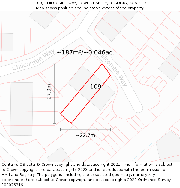 109, CHILCOMBE WAY, LOWER EARLEY, READING, RG6 3DB: Plot and title map