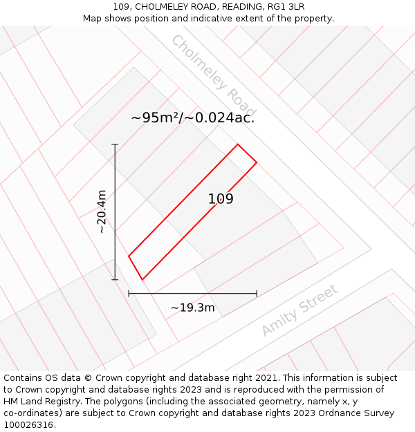 109, CHOLMELEY ROAD, READING, RG1 3LR: Plot and title map