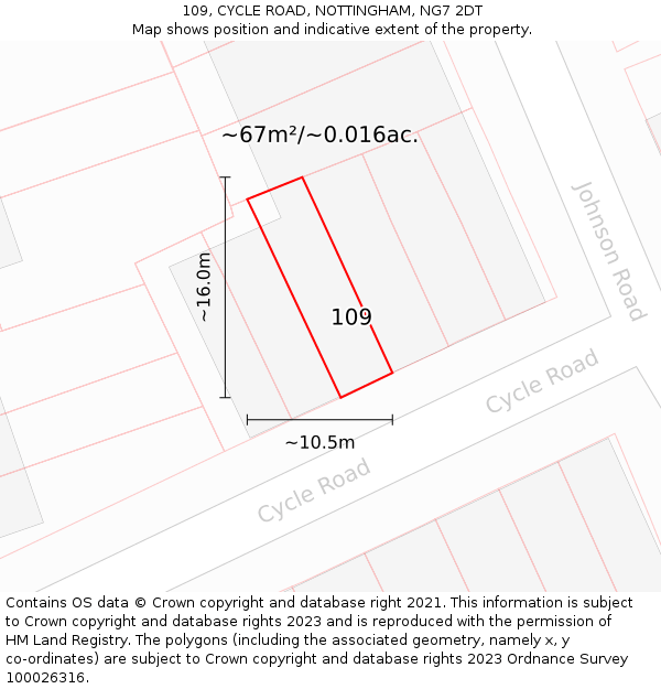 109, CYCLE ROAD, NOTTINGHAM, NG7 2DT: Plot and title map