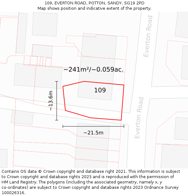 109, EVERTON ROAD, POTTON, SANDY, SG19 2PD: Plot and title map