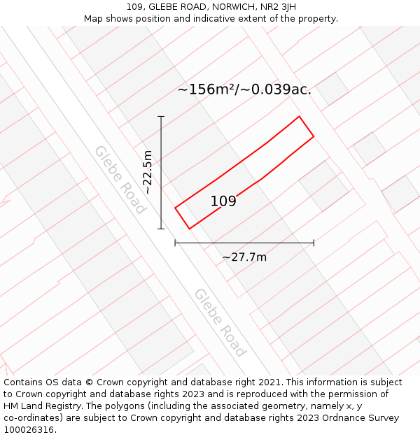 109, GLEBE ROAD, NORWICH, NR2 3JH: Plot and title map