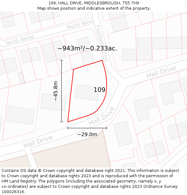 109, HALL DRIVE, MIDDLESBROUGH, TS5 7HX: Plot and title map
