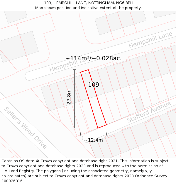 109, HEMPSHILL LANE, NOTTINGHAM, NG6 8PH: Plot and title map