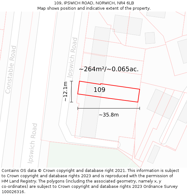 109, IPSWICH ROAD, NORWICH, NR4 6LB: Plot and title map
