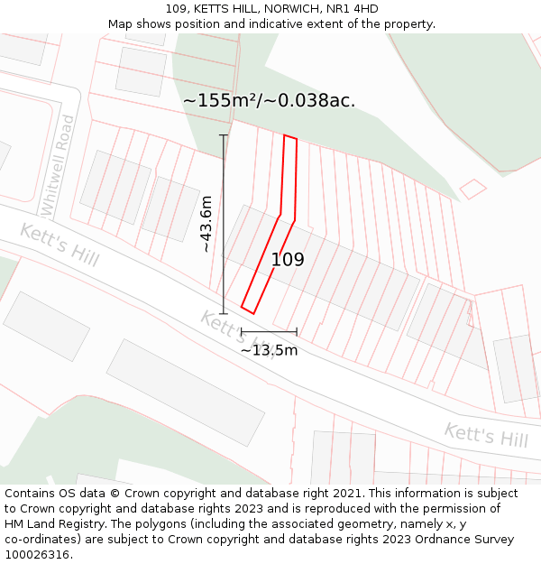 109, KETTS HILL, NORWICH, NR1 4HD: Plot and title map