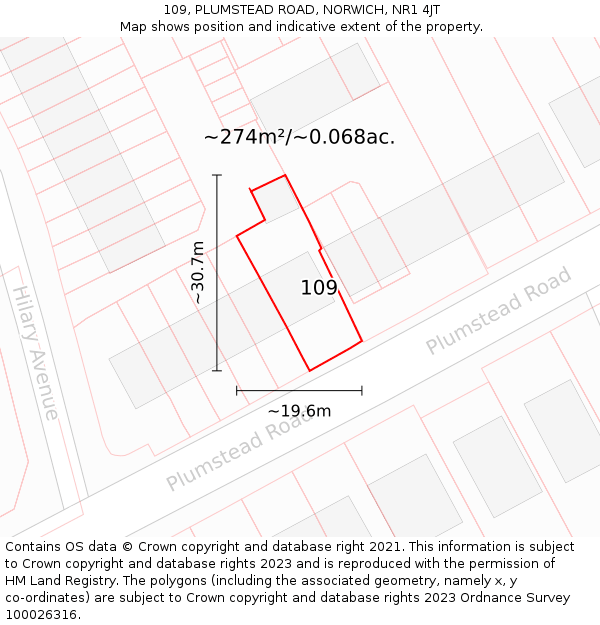 109, PLUMSTEAD ROAD, NORWICH, NR1 4JT: Plot and title map