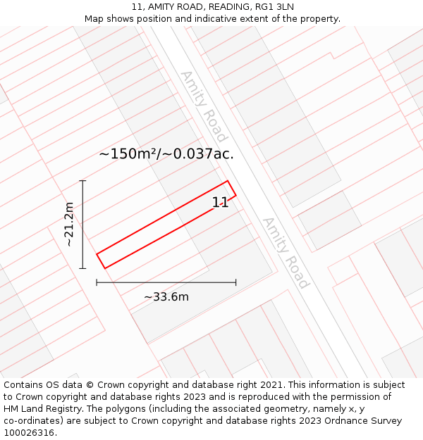 11, AMITY ROAD, READING, RG1 3LN: Plot and title map