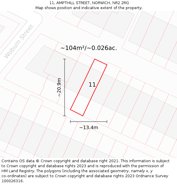 11, AMPTHILL STREET, NORWICH, NR2 2RG: Plot and title map