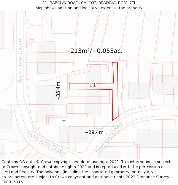 11, BARCLAY ROAD, CALCOT, READING, RG31 7EL: Plot and title map