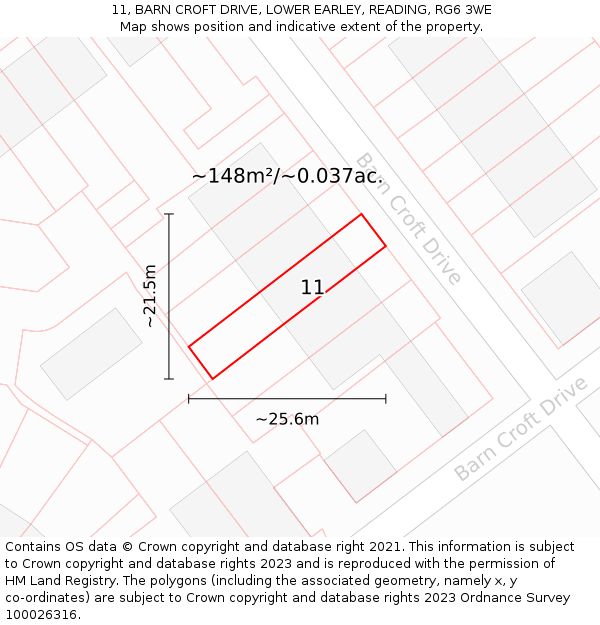 11, BARN CROFT DRIVE, LOWER EARLEY, READING, RG6 3WE: Plot and title map