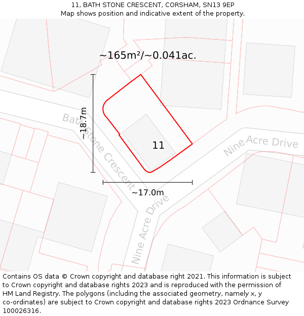 11, BATH STONE CRESCENT, CORSHAM, SN13 9EP: Plot and title map