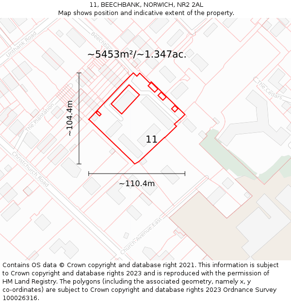 11, BEECHBANK, NORWICH, NR2 2AL: Plot and title map