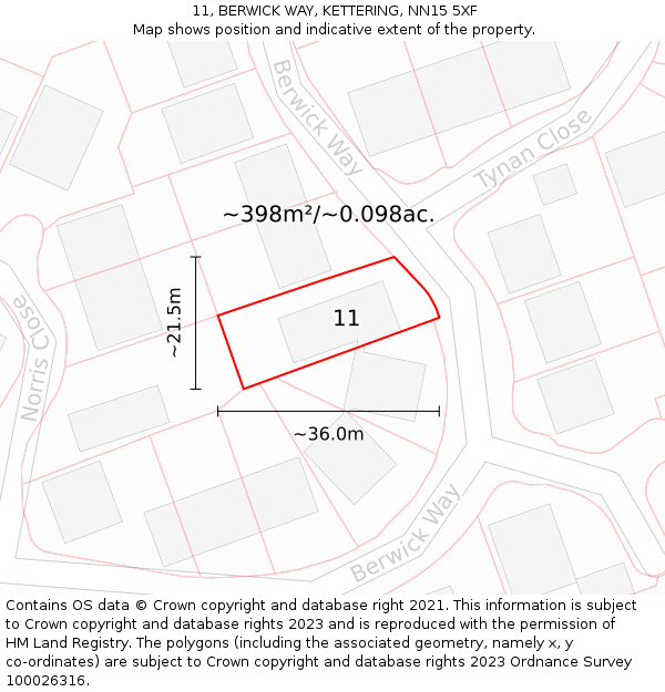 11, BERWICK WAY, KETTERING, NN15 5XF: Plot and title map