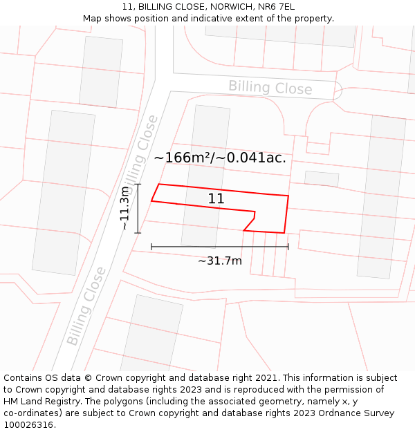 11, BILLING CLOSE, NORWICH, NR6 7EL: Plot and title map