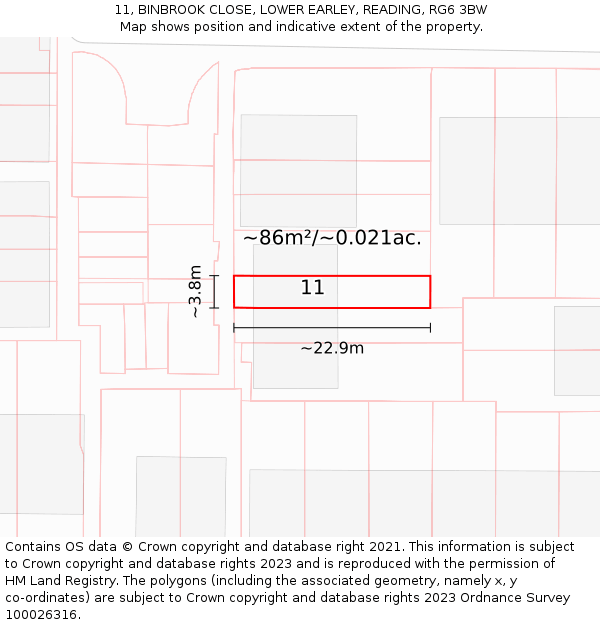 11, BINBROOK CLOSE, LOWER EARLEY, READING, RG6 3BW: Plot and title map