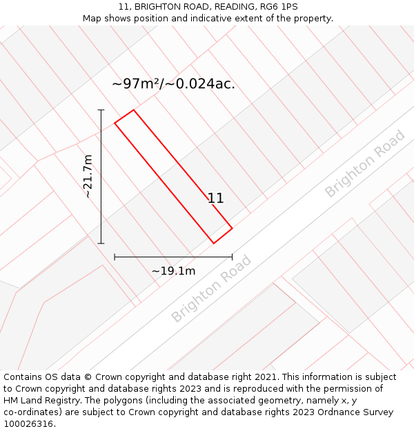 11, BRIGHTON ROAD, READING, RG6 1PS: Plot and title map
