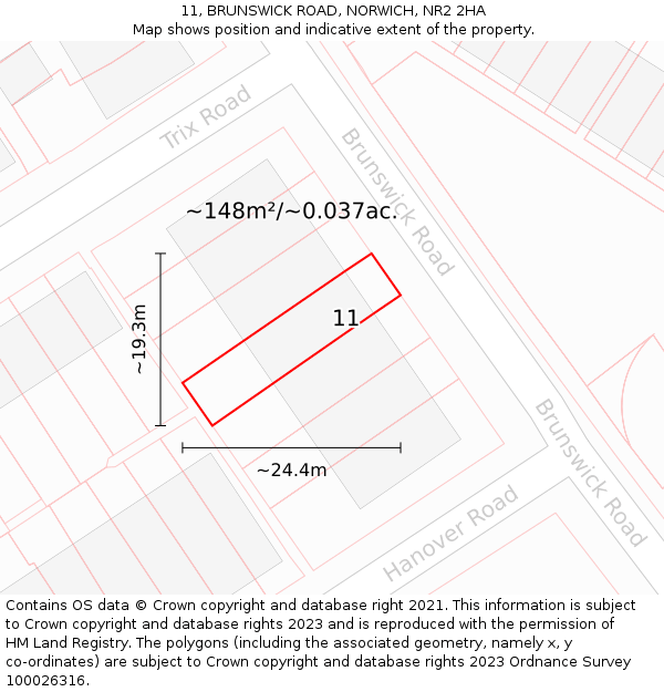 11, BRUNSWICK ROAD, NORWICH, NR2 2HA: Plot and title map