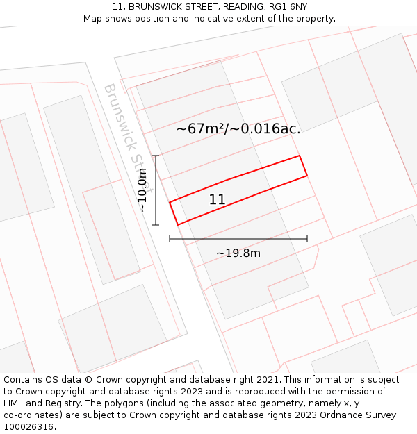 11, BRUNSWICK STREET, READING, RG1 6NY: Plot and title map