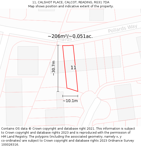 11, CALSHOT PLACE, CALCOT, READING, RG31 7DA: Plot and title map