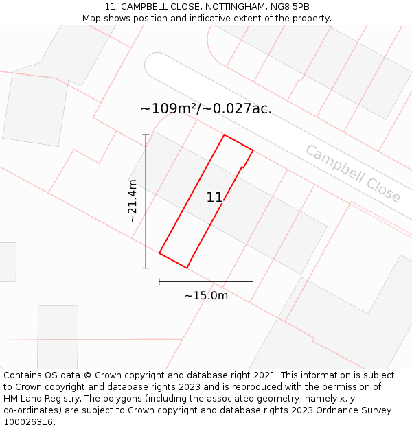 11, CAMPBELL CLOSE, NOTTINGHAM, NG8 5PB: Plot and title map