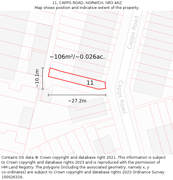 11, CAPPS ROAD, NORWICH, NR3 4AZ: Plot and title map