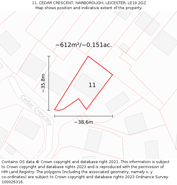 11, CEDAR CRESCENT, NARBOROUGH, LEICESTER, LE19 2GZ: Plot and title map
